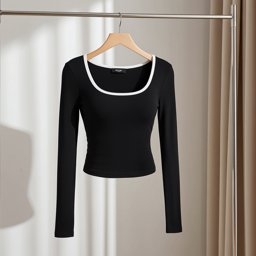 Contrast Trim Long Sleeve Top