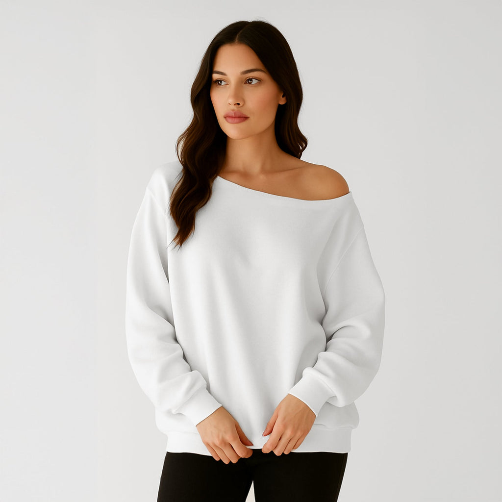 Women's Fleece Off Shoulder Pullover Sweatshirt